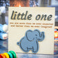 Light wood sign featuring the phrase "little one you are more than we ever expected and better than we ever imagined" with raised gray text and a blue elephant cutout at the bottom.