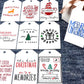 A set of all 10 white rectangular Christmas gift tags with various designs and messages. The designs include phrases like North Pole Express Mail with a reindeer, Hot Cocoa Cozy Blankets and Christmas Movies, No Peeking Merry Christmas with a gnome, Merry Christmas Ya Filthy Animal!, Christmas Tree Farm Pine Spruce Cut & Carry, Gangsta Wrapper with a gift box, and other festive sayings.