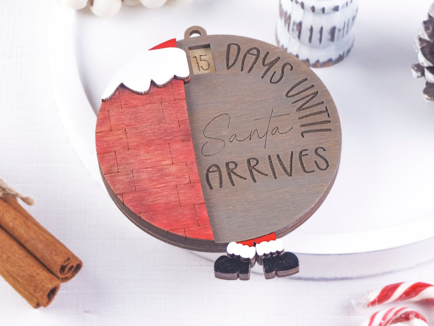 Santa Down the Chimney Countdown Ornament