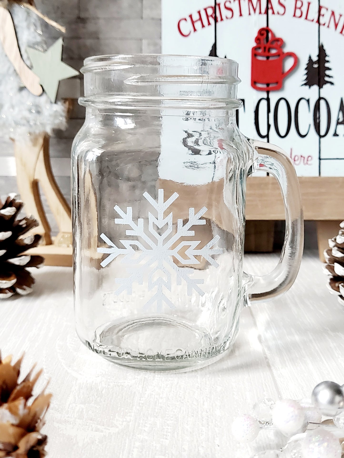 Snowflake Mason Jar Mugs