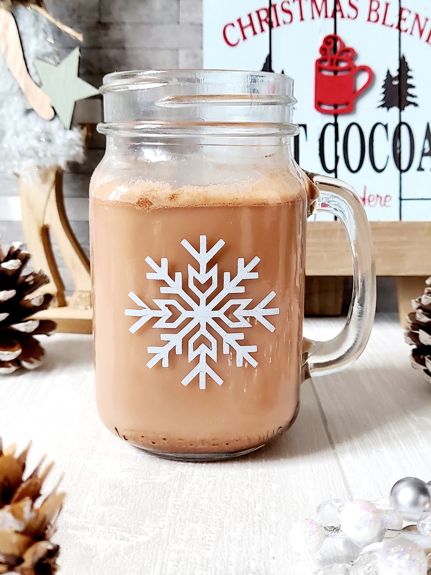 Snowflake Mason Jar Mugs