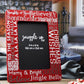 Deep red 4-inch by 6-inch picture frame. In silver and white writing, words are displayed on the frame; Santa & Me, Merry & Bright, Jingle Bells and a few more Christmas phrases. Handmade by Snuggle Up Co